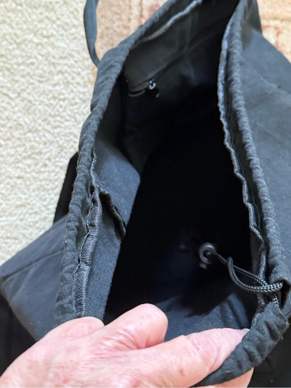 Black backpack laundry dorm Canvas Drawstring Backpack with Front Mesh Pocket
